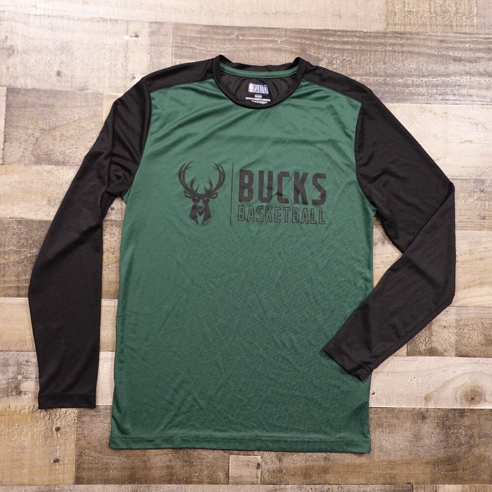 NBA Milwaukee‎ Bucks Long Sleeve Shirt Men’s Medium Green Black Logo